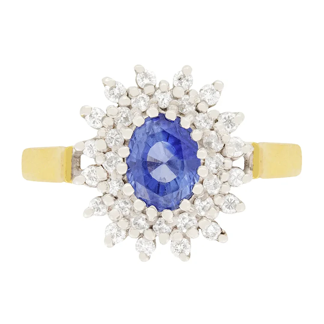 Vintage 1.10ct Sapphire and Diamond Cluster Ring, c.1970s