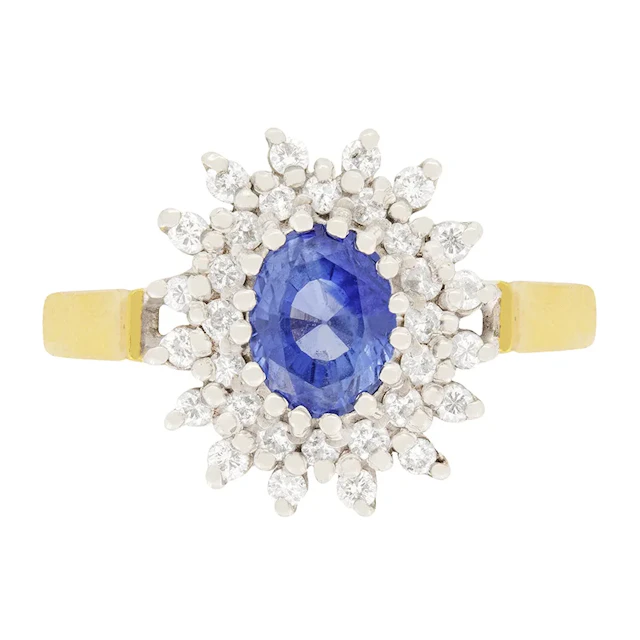Vintage 1.10ct Sapphire and Diamond Cluster Ring, c.1970s