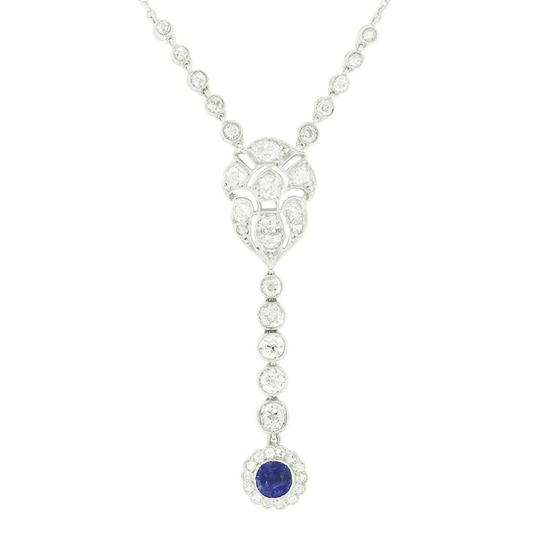Art Deco 2.58ct Diamond and Sapphire Necklace, c.1920s