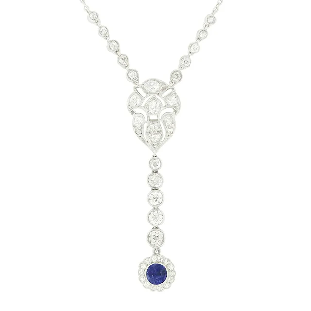 Art Deco 2.58ct Diamond and Sapphire Necklace, c.1920s