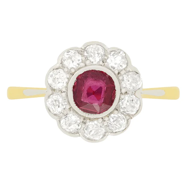 Edwardian 0.50ct Ruby and Diamond Daisy Cluster Ring, c.1910s