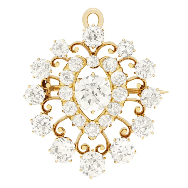 Victorian 5.35ct Diamond Brooch & Pendant, c.1880s