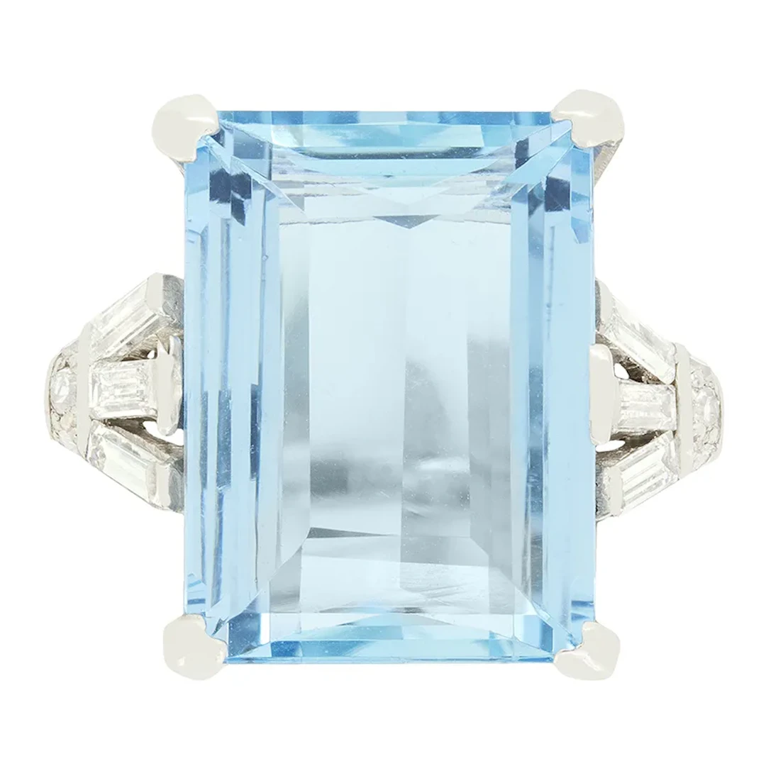 Art Deco 7.50ct Aquamarine and Diamond Cocktail Ring, c.1920s