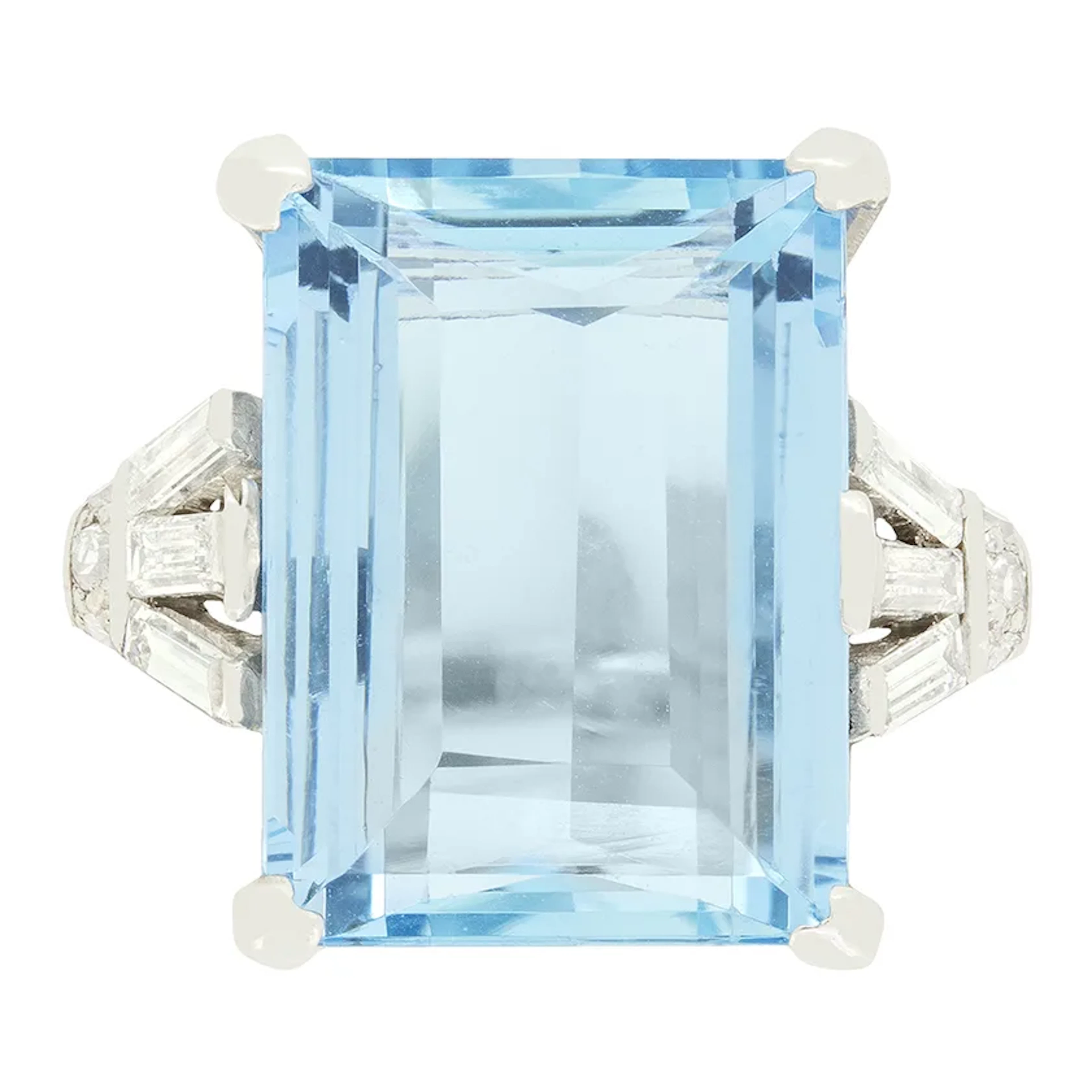 Art Deco 7.50ct Aquamarine and Diamond Cocktail Ring, c.1920s