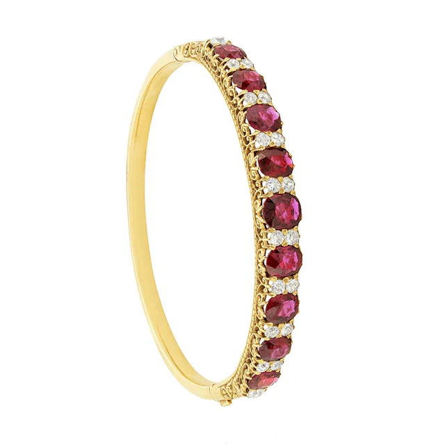 Victorian 9.00ct Ruby and Diamond Bangle, c.1880s