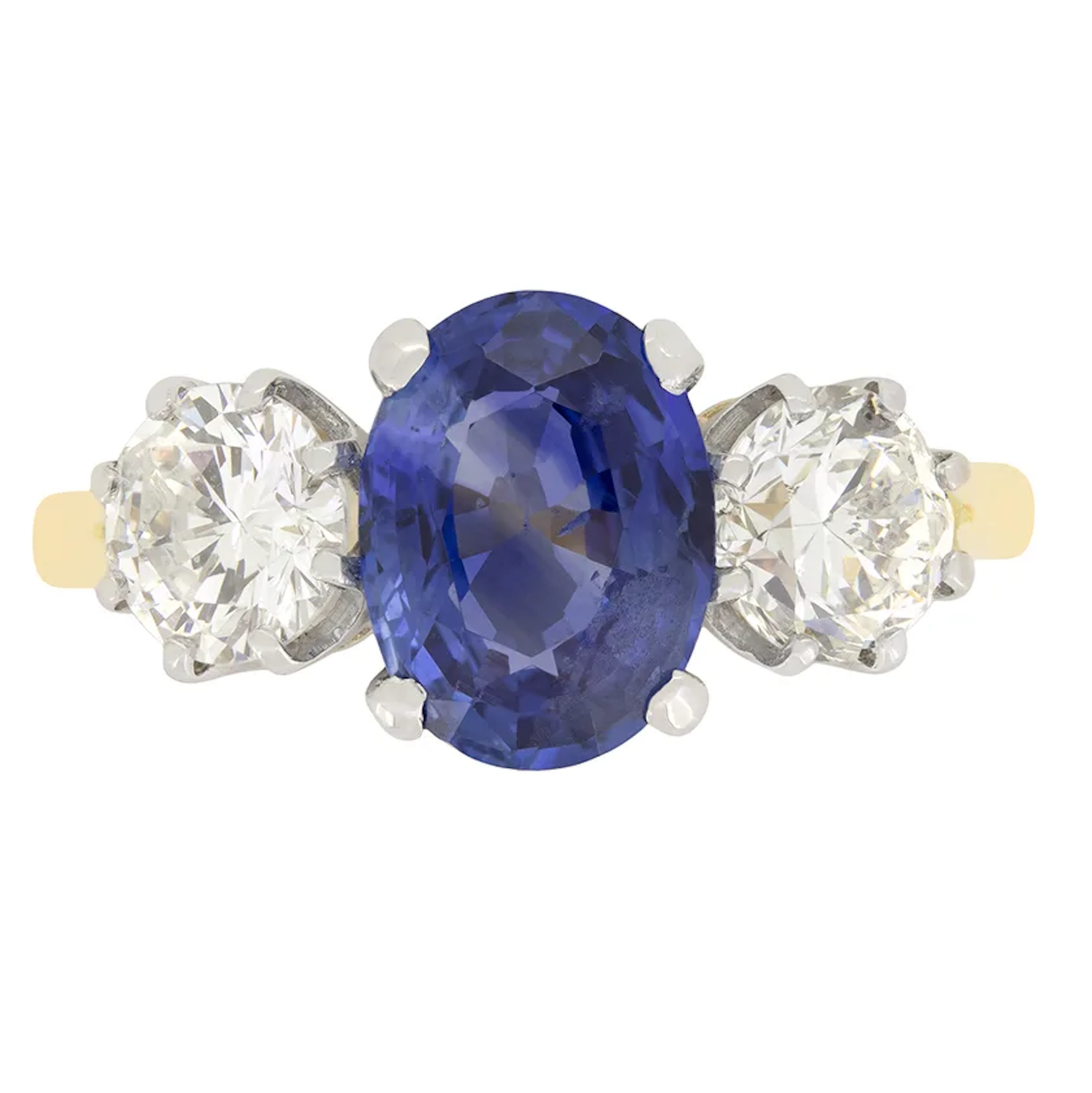 Vintage 2.00ct Sapphire and Diamond Trilogy Ring, c.1960s