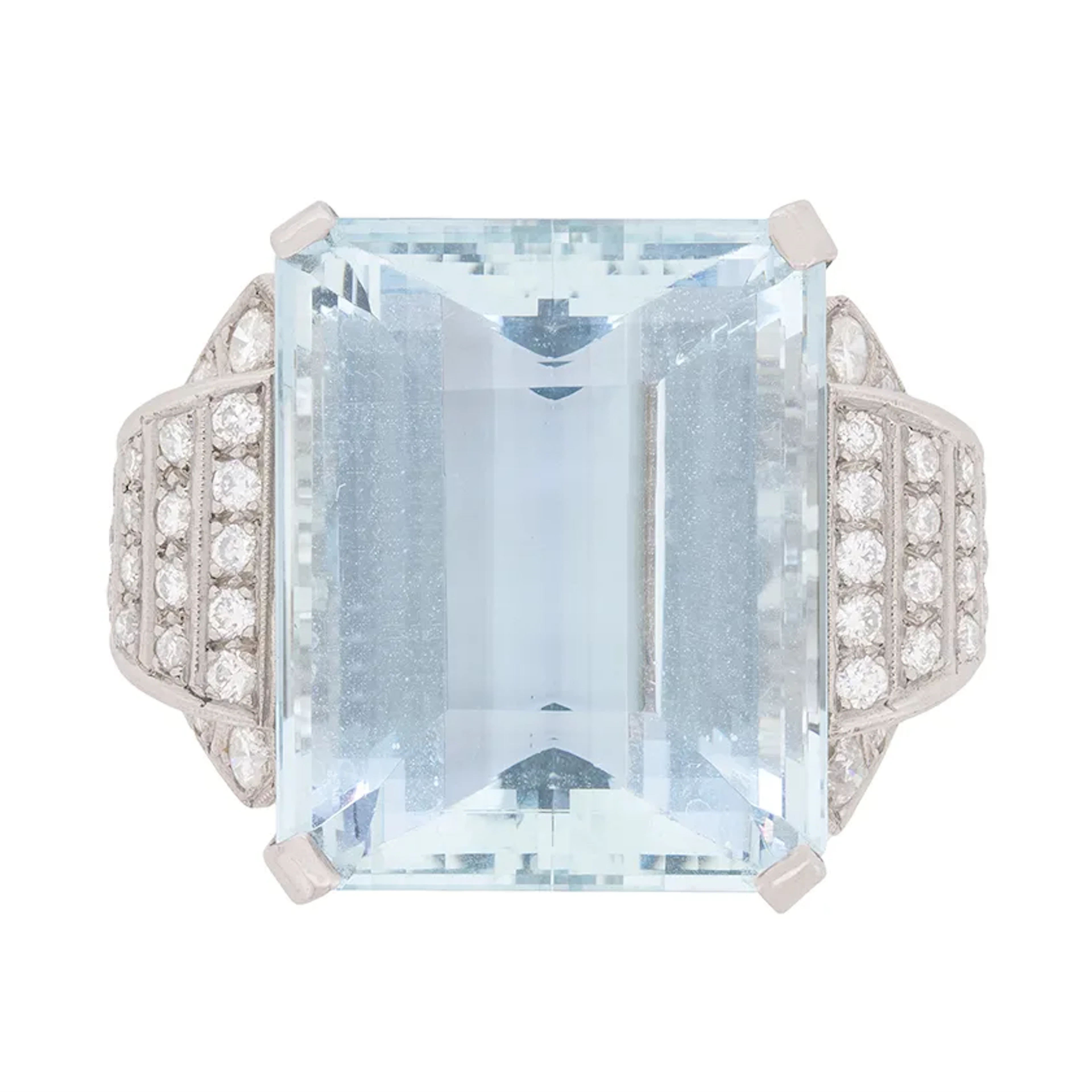 Late Deco 34.15ct Aquamarine and Diamond Cocktail Ring, c.1940s