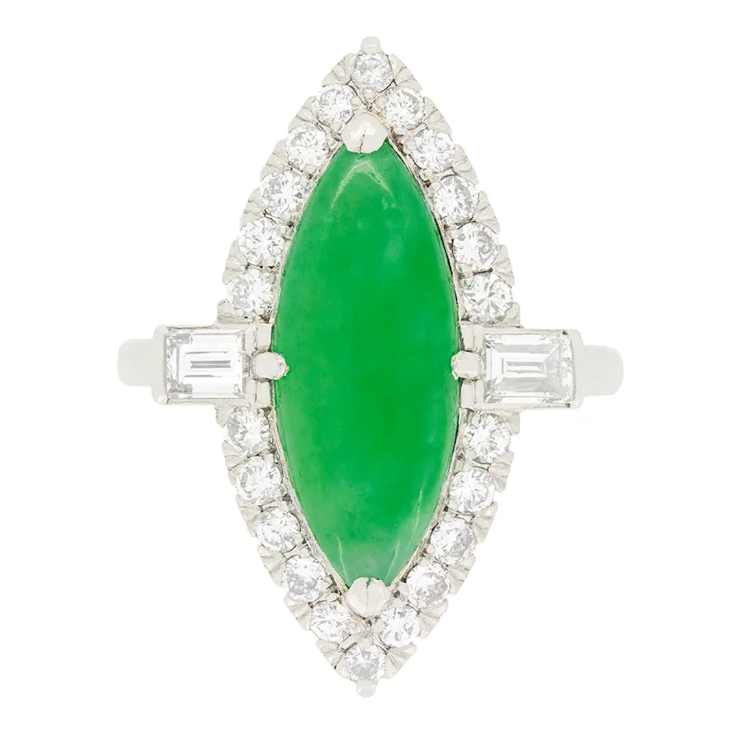 Vintage 4.50ct Jade and Diamond Halo Ring, c.1950s