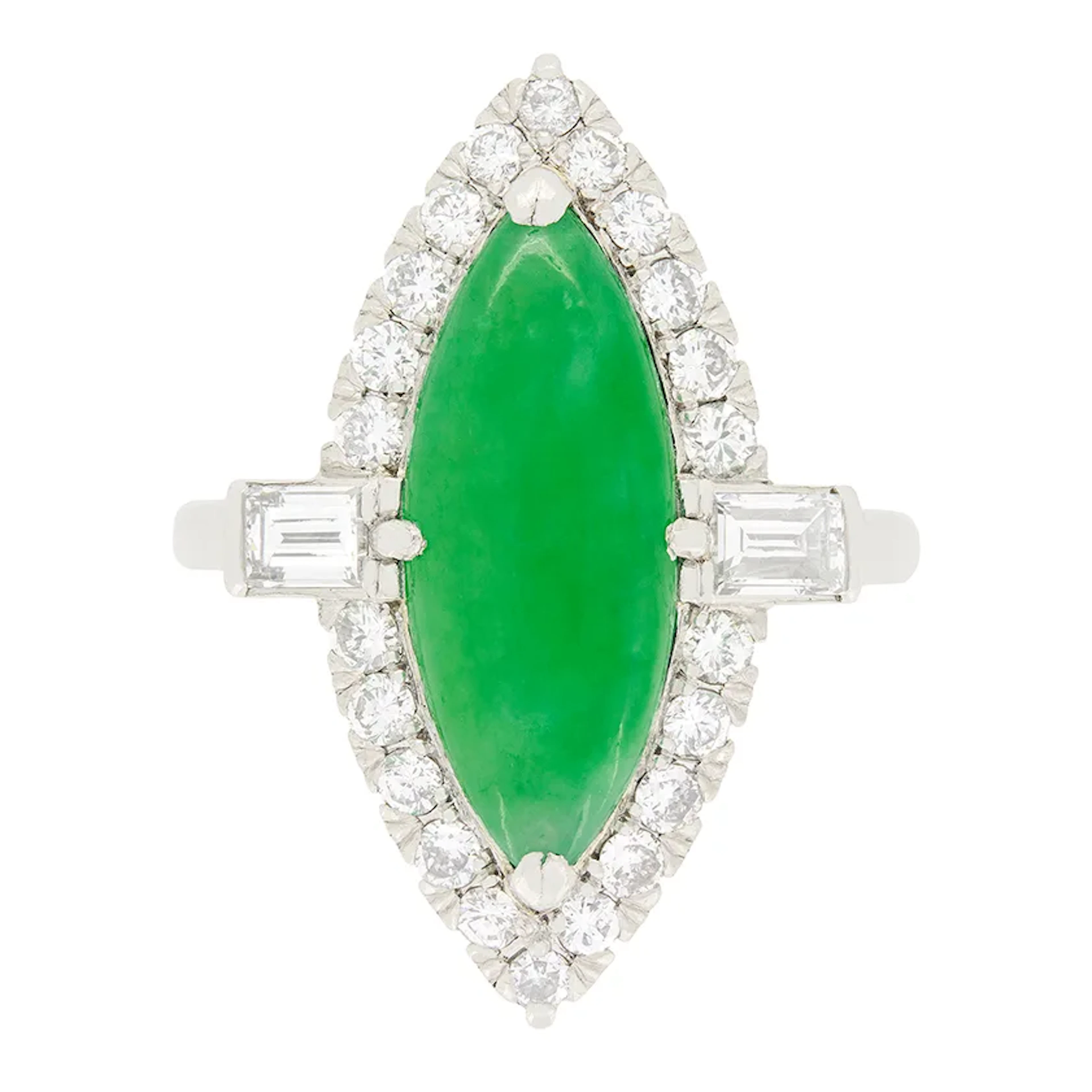Vintage 4.50ct Jade and Diamond Halo Ring, c.1950s