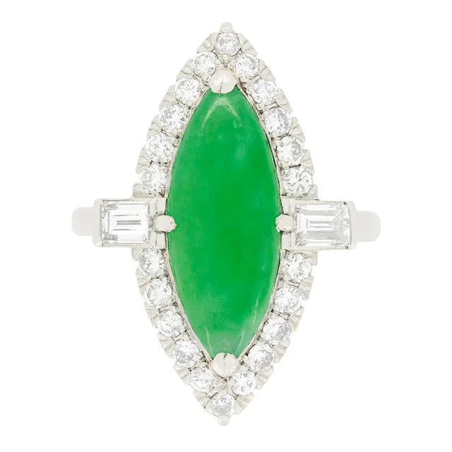Vintage 4.50ct Jade and Diamond Halo Ring, c.1950s