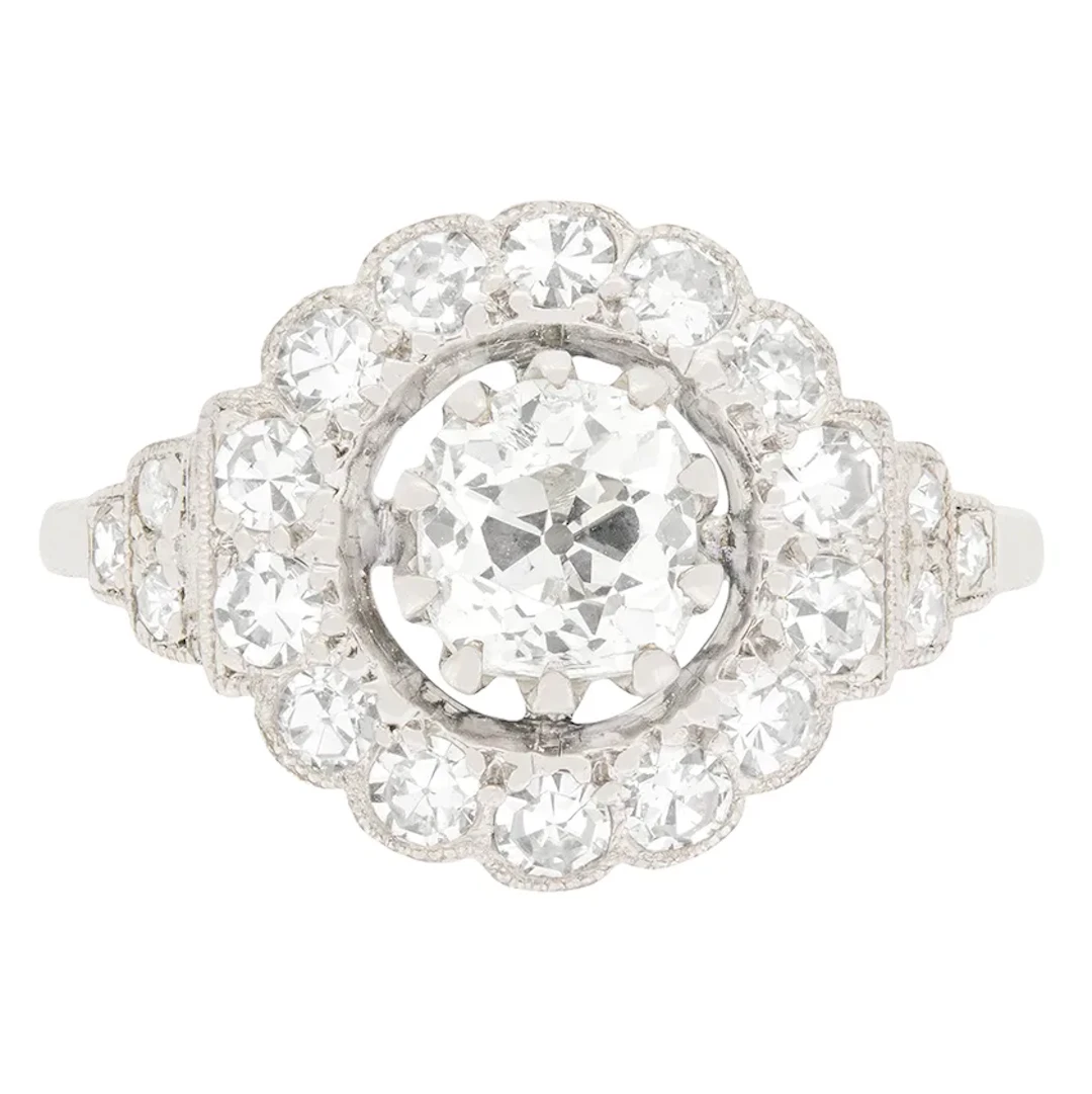 Art Deco 0.88ct Diamond Halo Ring, c.1920s