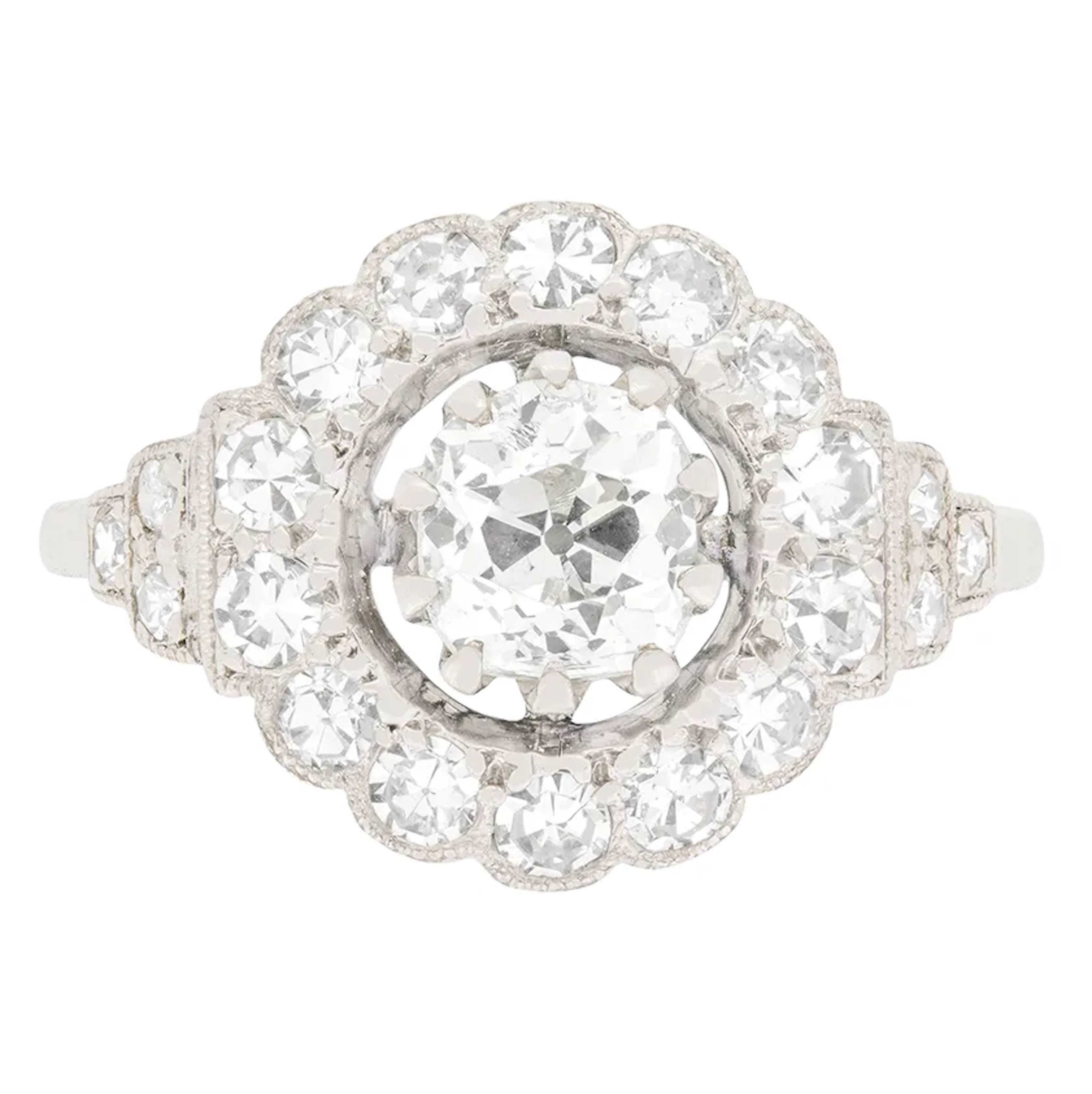 Art Deco 0.88ct Diamond Halo Ring, c.1920s