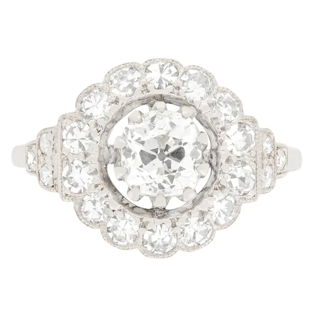 Art Deco 0.88ct Diamond Halo Ring, c.1920s