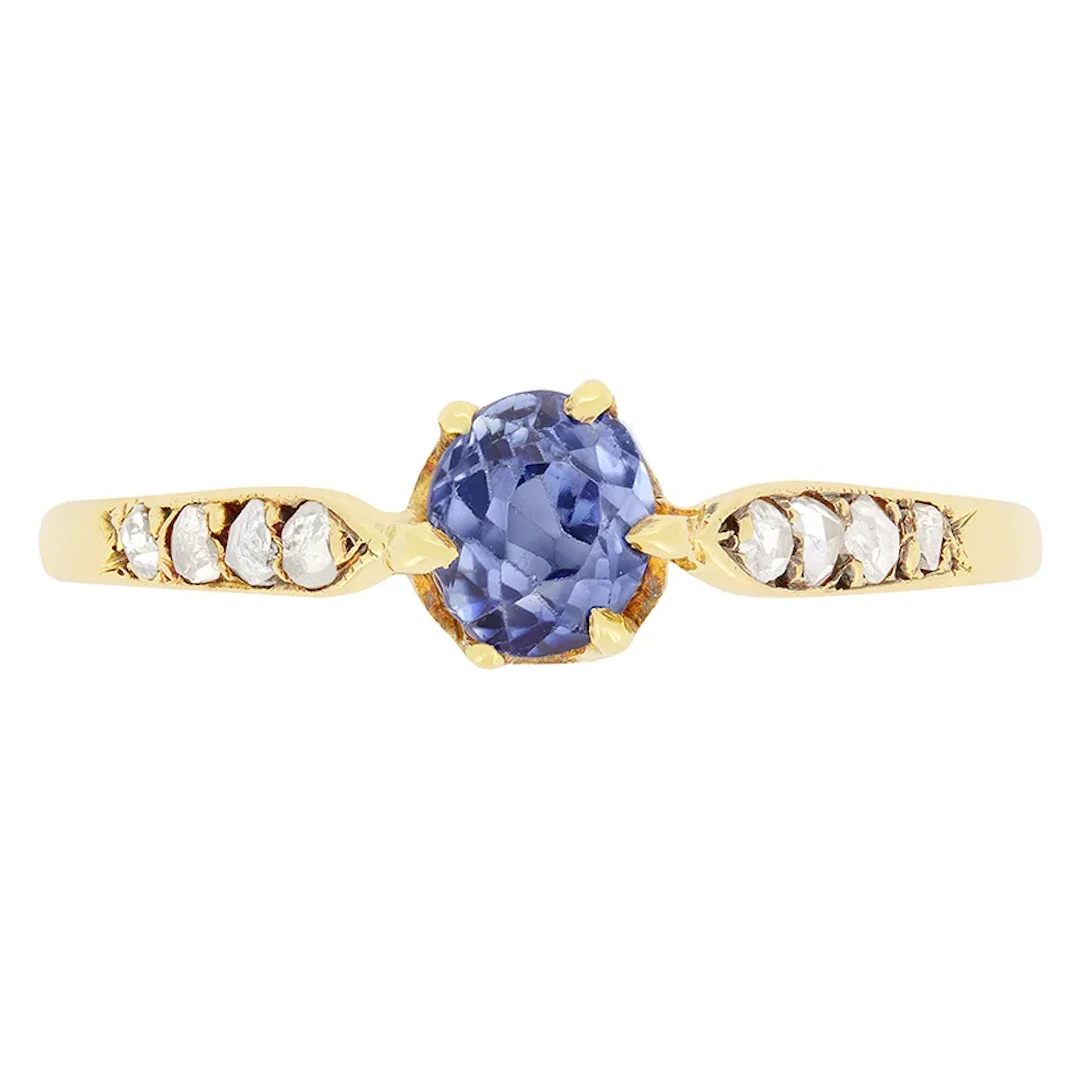 Victorian 0.50ct Sapphire and Diamond Solitaire, c.1860s