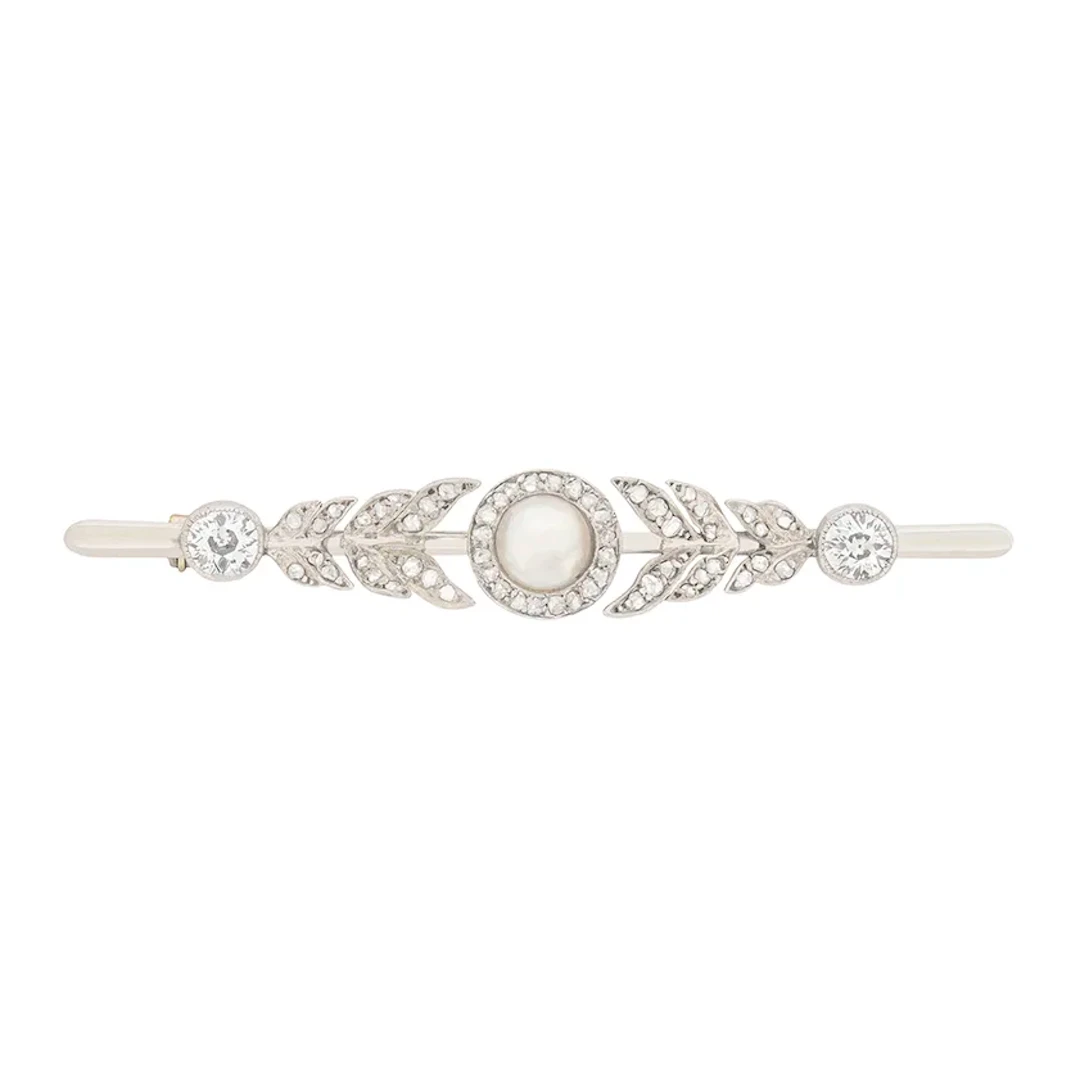Victorian 1.40ct Diamond and Pearl Brooch, c.1900s