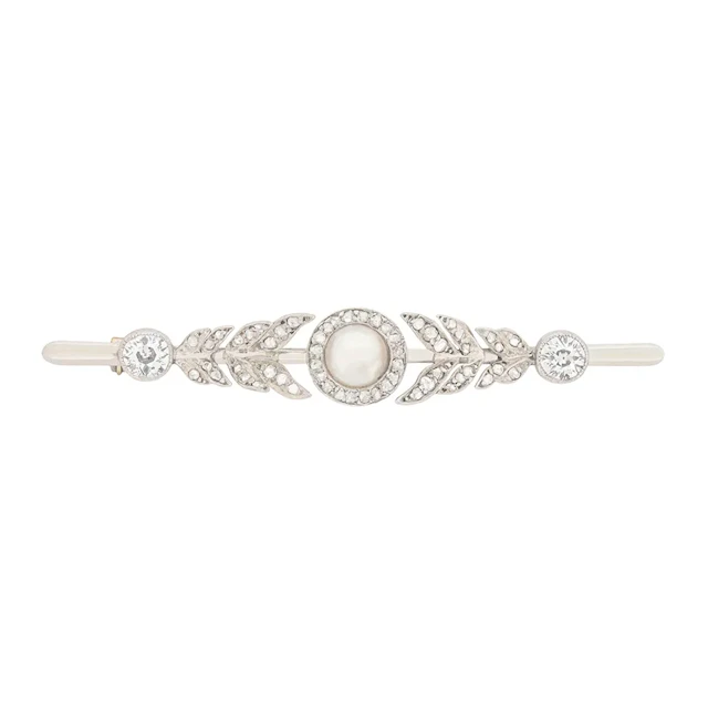 Victorian 1.40ct Diamond and Pearl Brooch, c.1900s