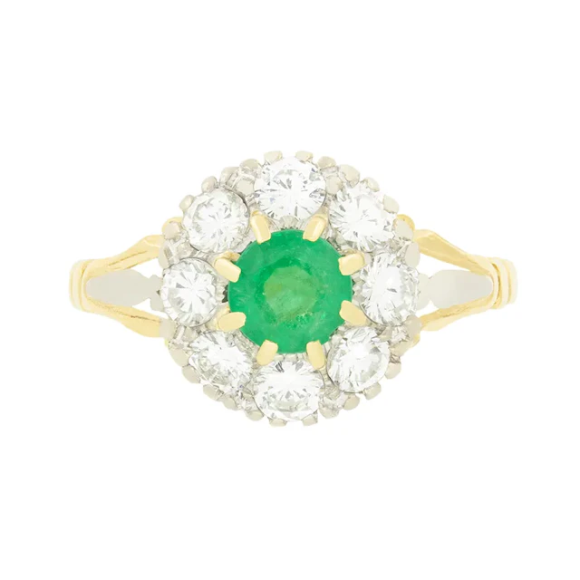Vintage 0.50ct Emerald and Diamond Cluster Ring, c.1950s