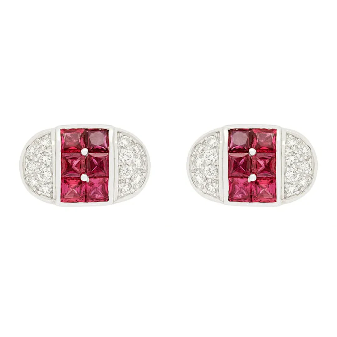 Modern 2.40ct Ruby and Diamond Cufflinks