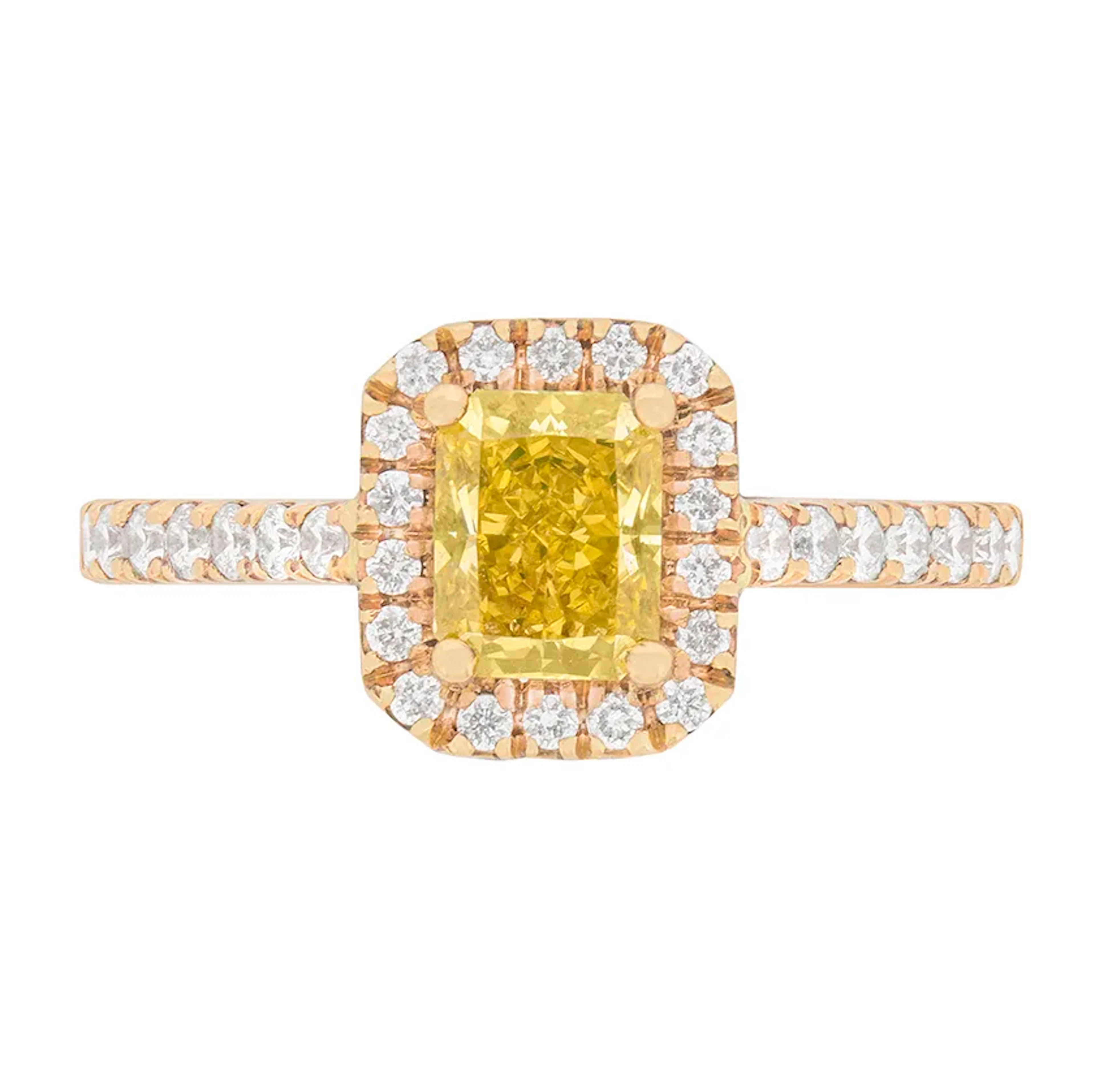 0.82ct Yellow Diamond Halo Cluster Ring, GIA Certified