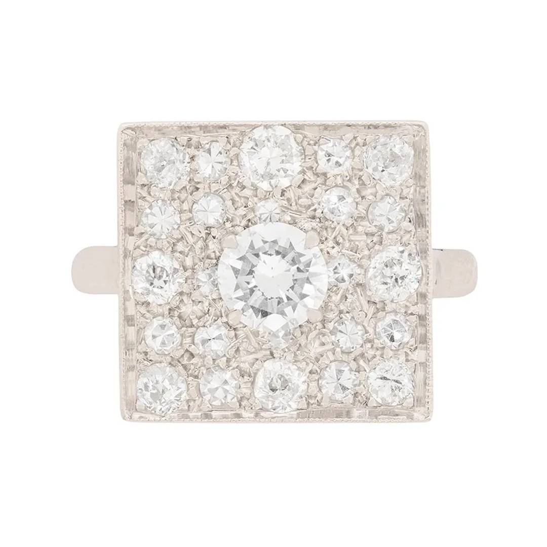 Art Deco Square Diamond Cluster Ring, c.1930s