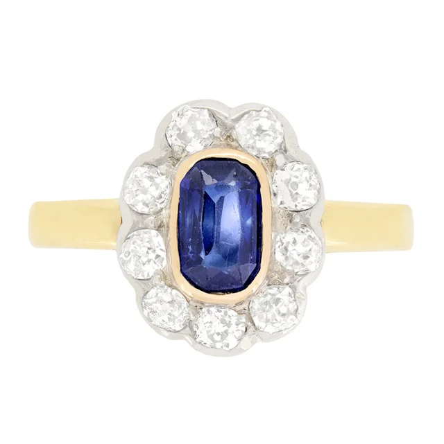 Late Victorian 0.60ct Sapphire and Diamond Cluster Ring, c.1880s