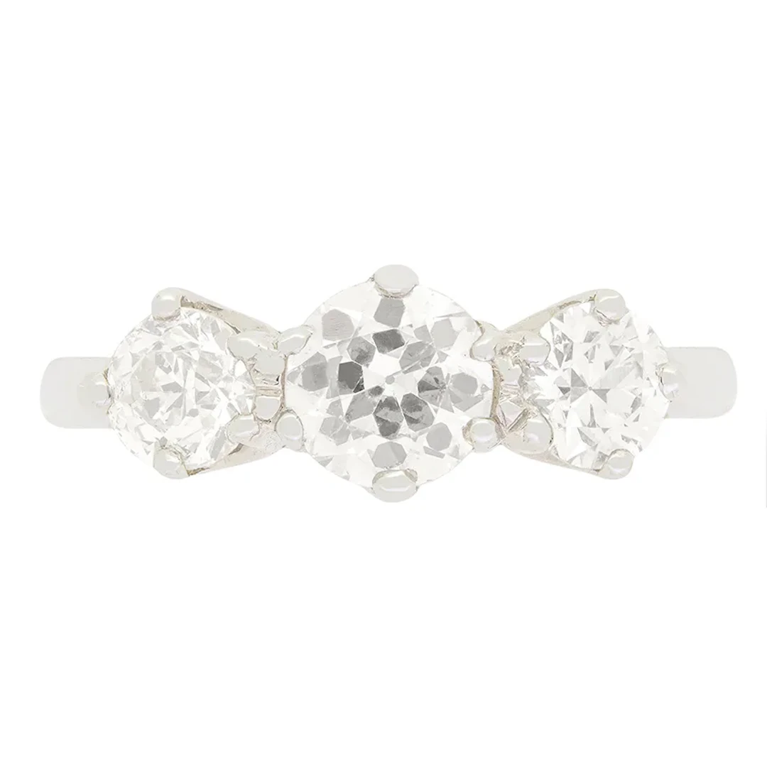 Art Deco 1.45ct Diamond Three Stone Ring, c.1930s