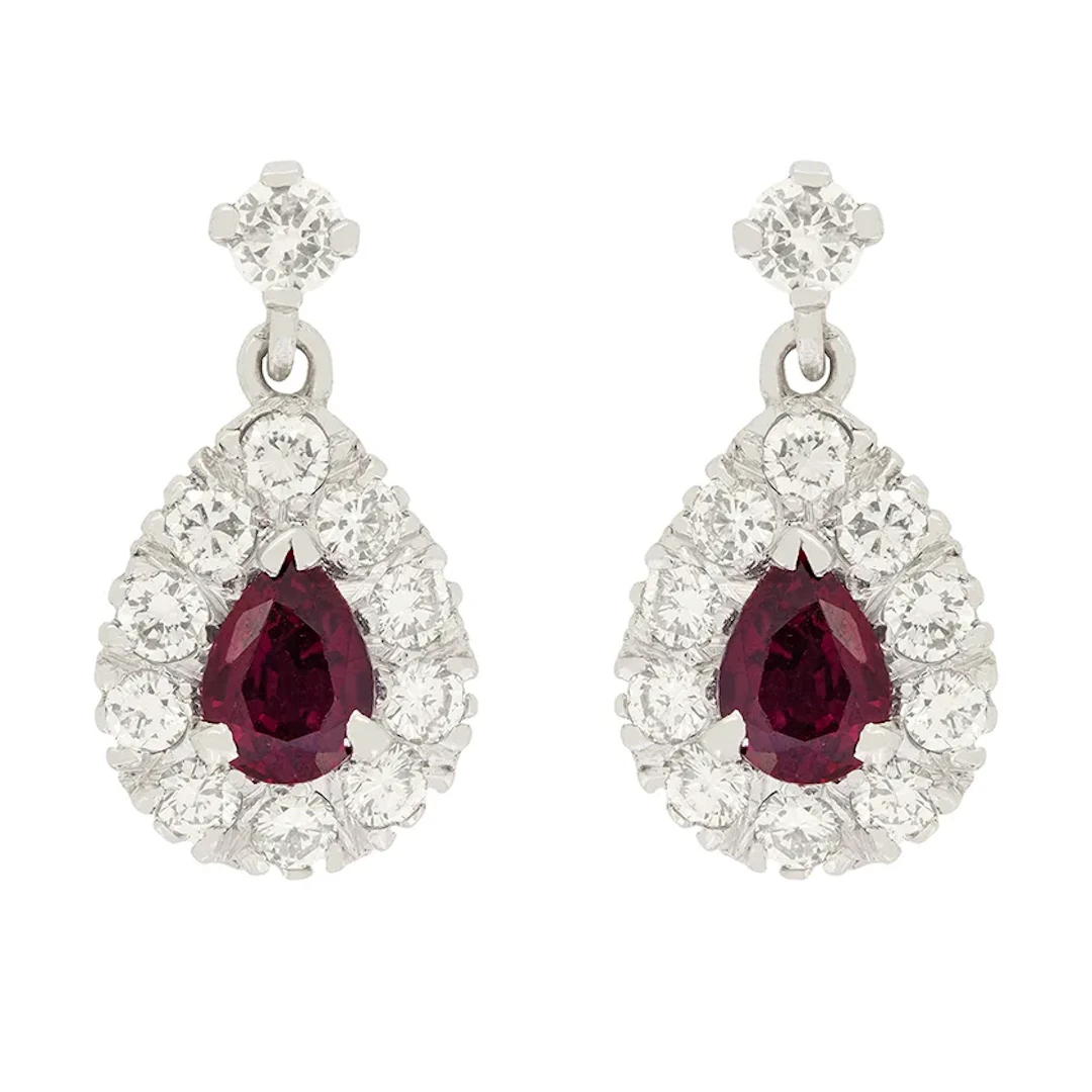 Vintage 0.80ct Ruby and Diamond Drop Earrings, c.1970s