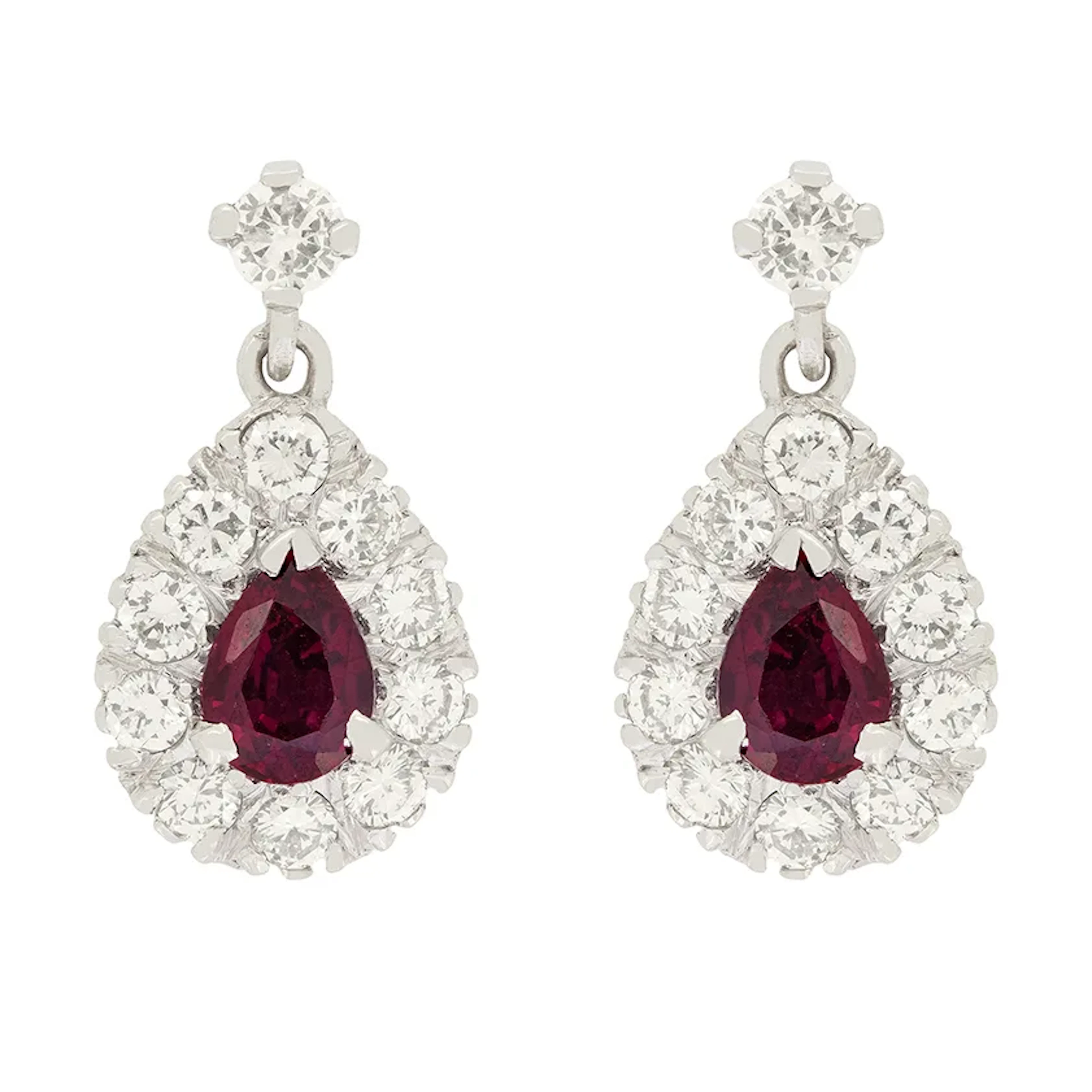 Vintage 0.80ct Ruby and Diamond Drop Earrings, c.1970s