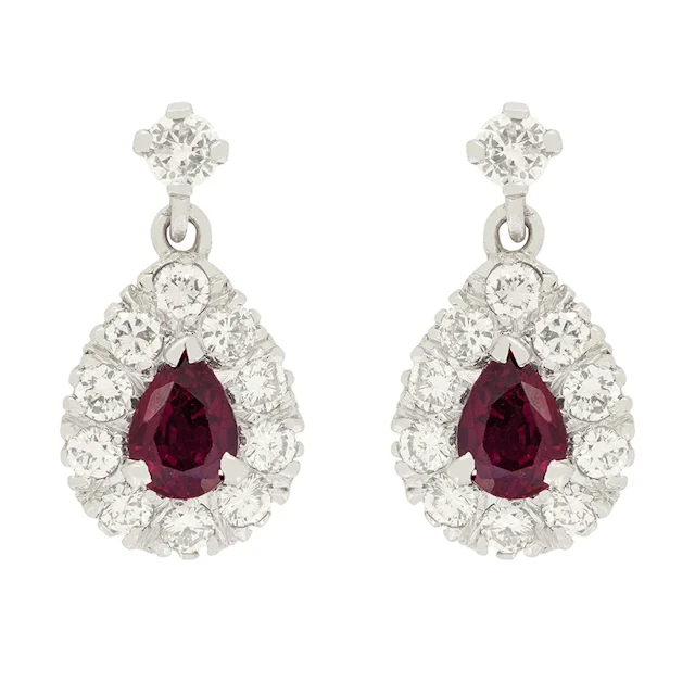 Vintage 0.80ct Ruby and Diamond Drop Earrings, c.1970s