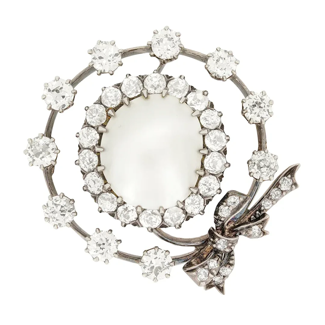 Victorian 4.55ct Diamond and Pearl Brooch, c.1880s