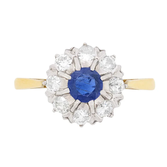 Art Deco Sapphire and Diamond Halo Ring, c.1930s