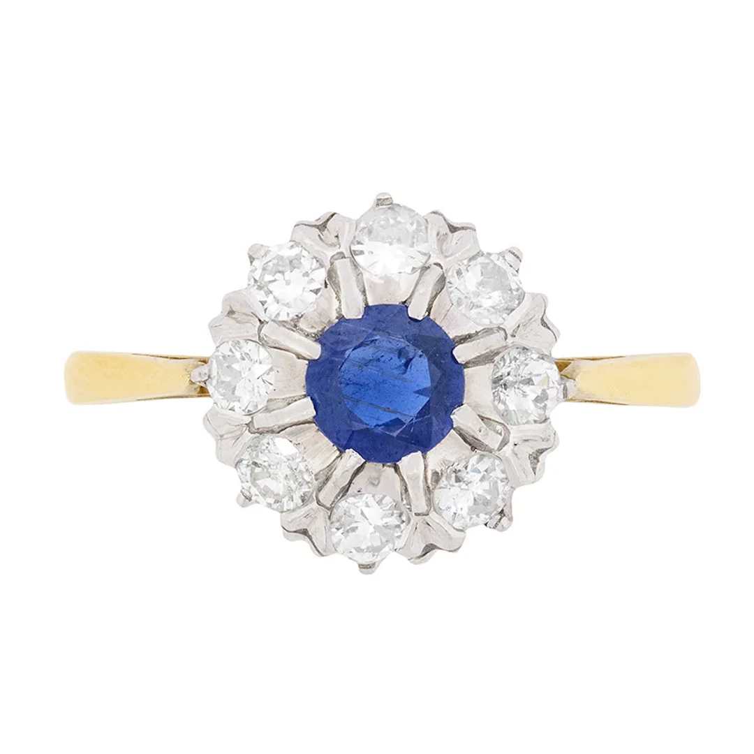 Art Deco Sapphire and Diamond Halo Ring, c.1930s