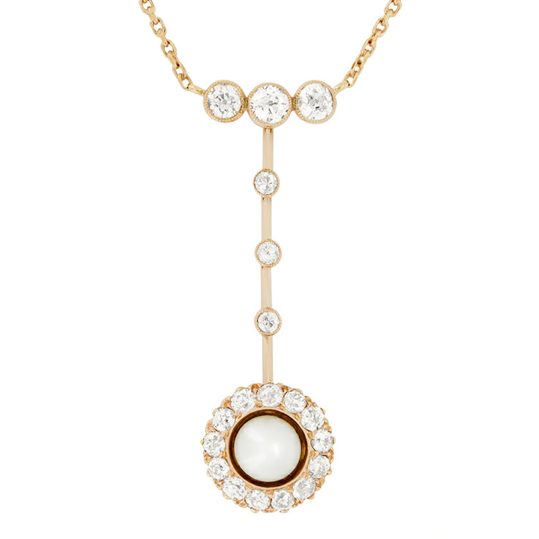 Victorian 1.10ct Diamond and Pearl Cluster Necklace, c.1880s