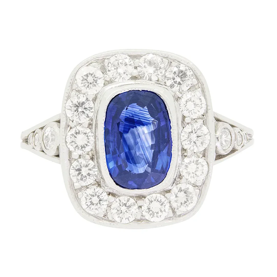 Vintage 1.25ct Sapphire and Diamond Cluster, c.1960s