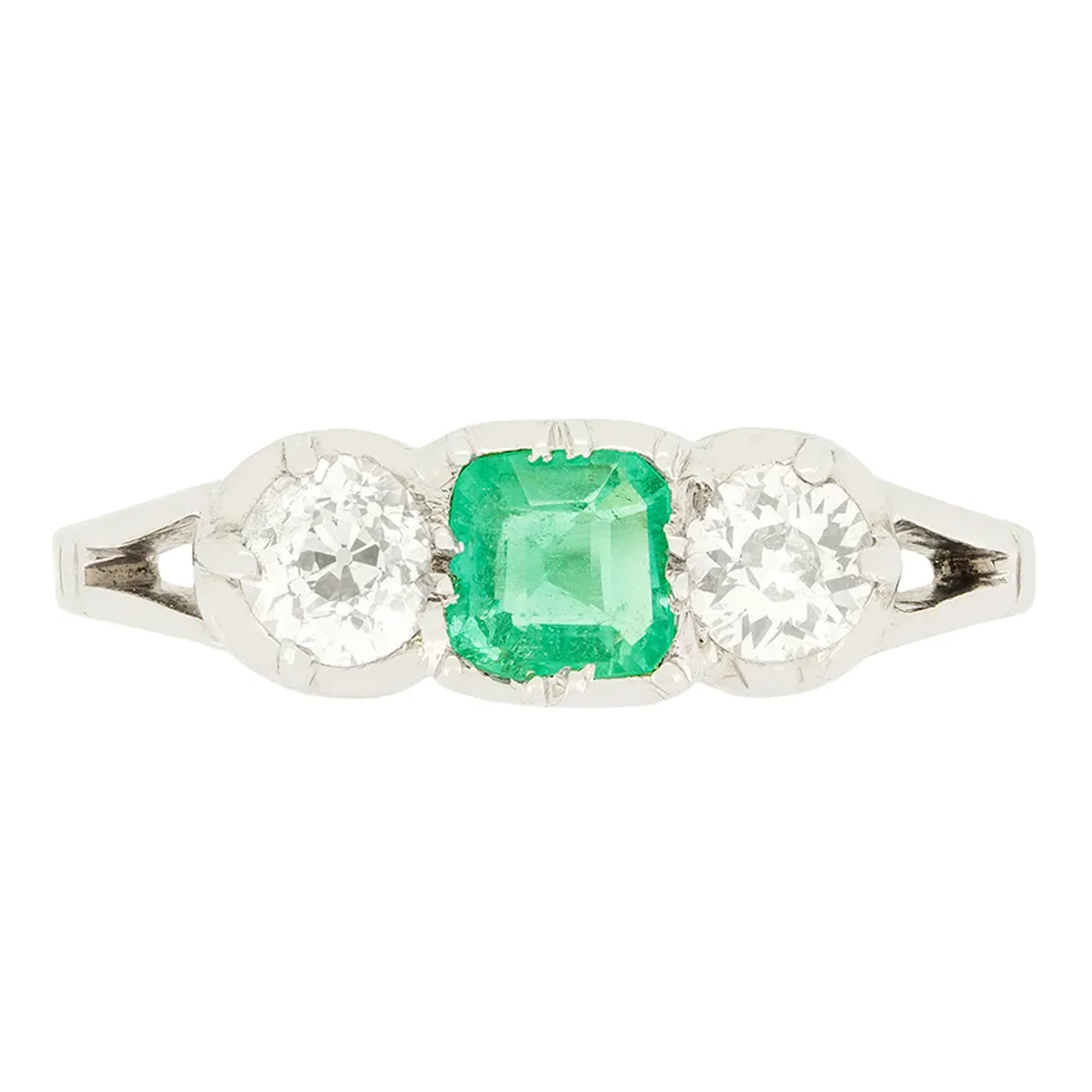 Art Deco 0.40ct Emerald and Diamond Three Stone, c.1920s