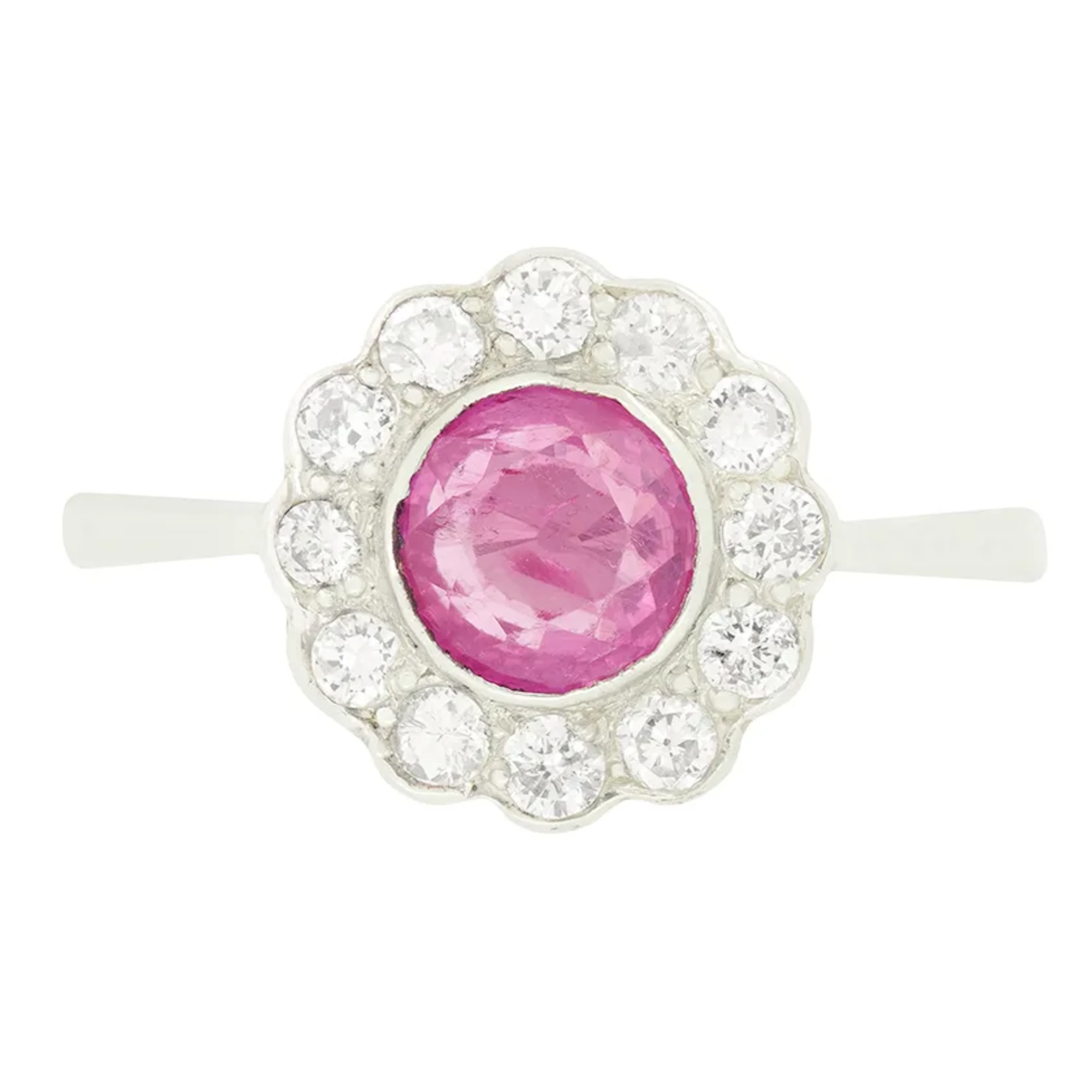 Vintage 0.90ct Pink Sapphire and Diamond Cluster Ring, c.1950s