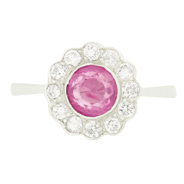 Vintage 0.90ct Pink Sapphire and Diamond Cluster Ring, c.1950s
