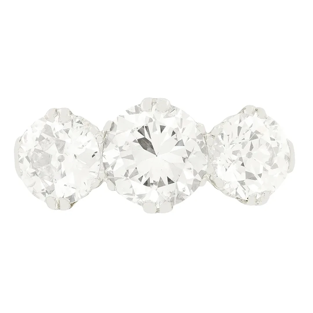 Art Deco 2.82ct Diamond Three Stone Ring, c.1920s