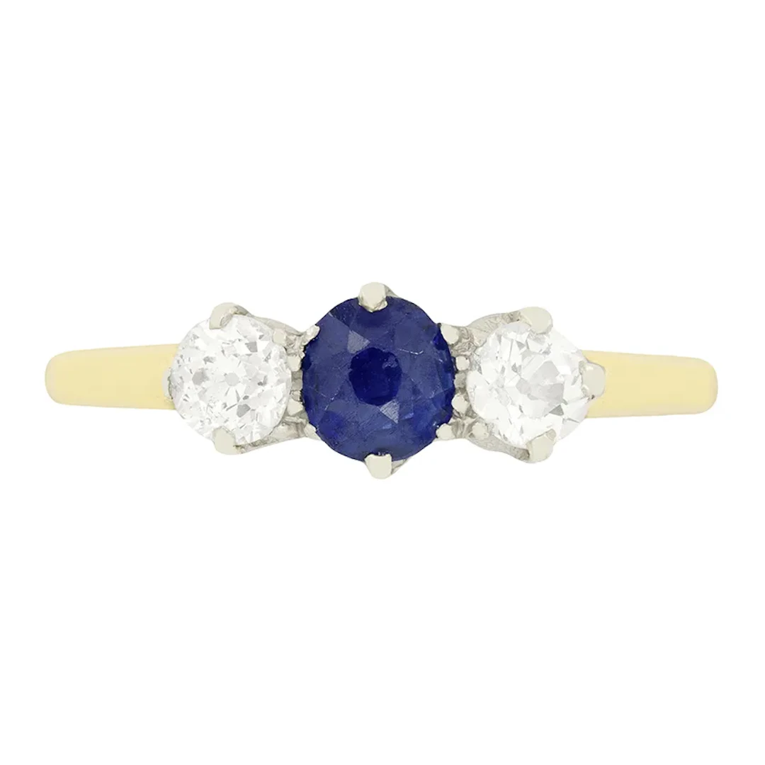 Edwardian 0.35ct Sapphire and Diamond Three Stone, c.1910s