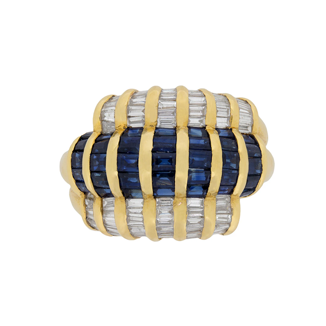 Vintage Sapphires and Diamonds Cocktail Ring, c,1950s