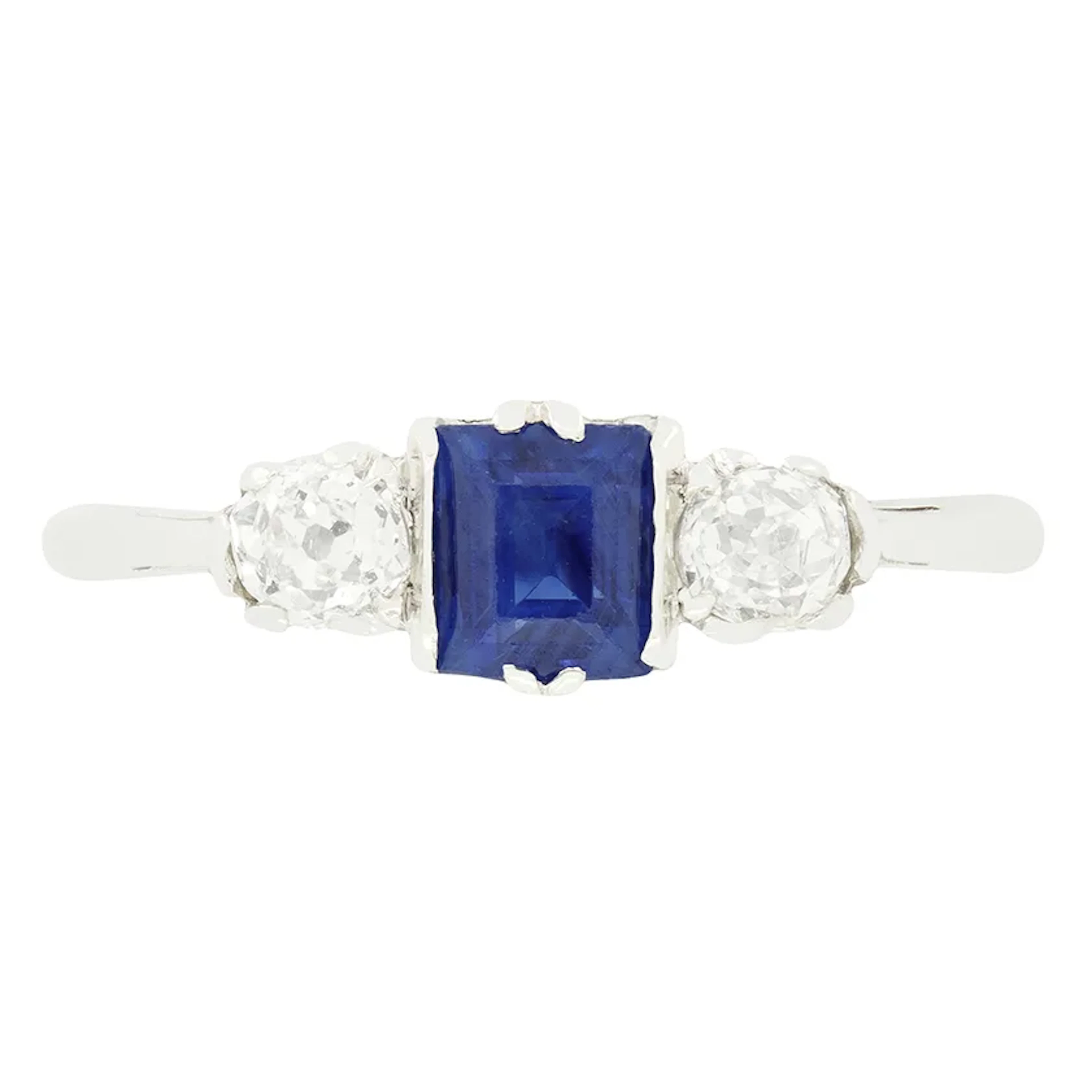 Art Deco 0.50ct Sapphire and Diamond Three Stone Ring, c.1920s