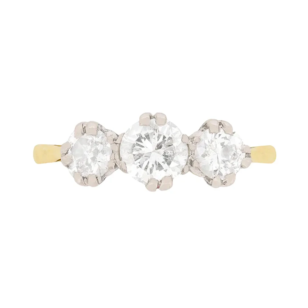 Art Deco Three Stone Diamond Engagement Ring, c.1930s