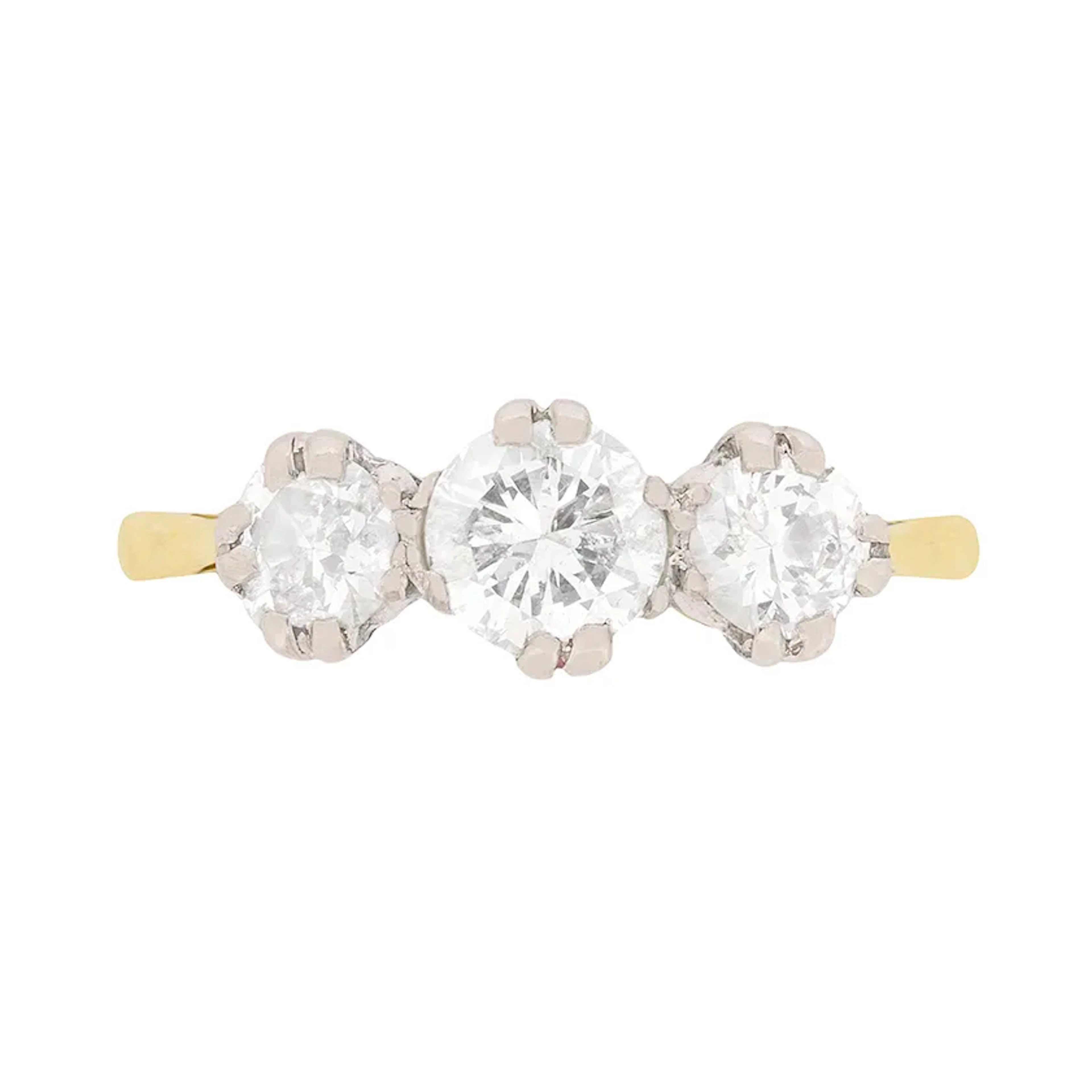 Art Deco Three Stone Diamond Engagement Ring, c.1930s