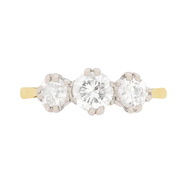 Art Deco Three Stone Diamond Engagement Ring, c.1930s