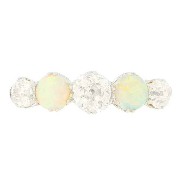Edwardian 1.00ct Diamond and Opal Five Stone Ring, c.1910s