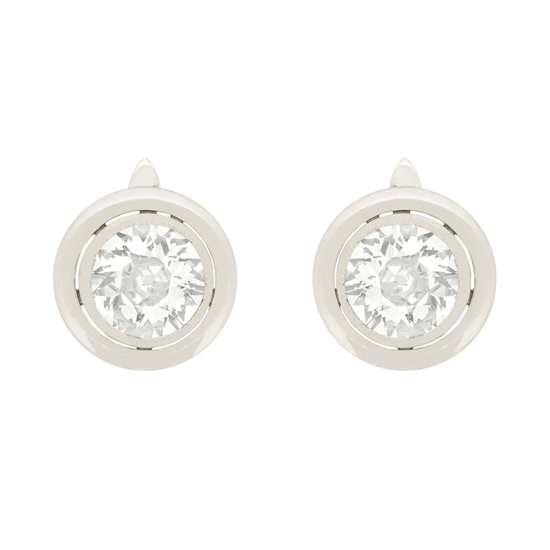 Art Deco 1.80ct each Diamond Stud Earrings, c.1920s