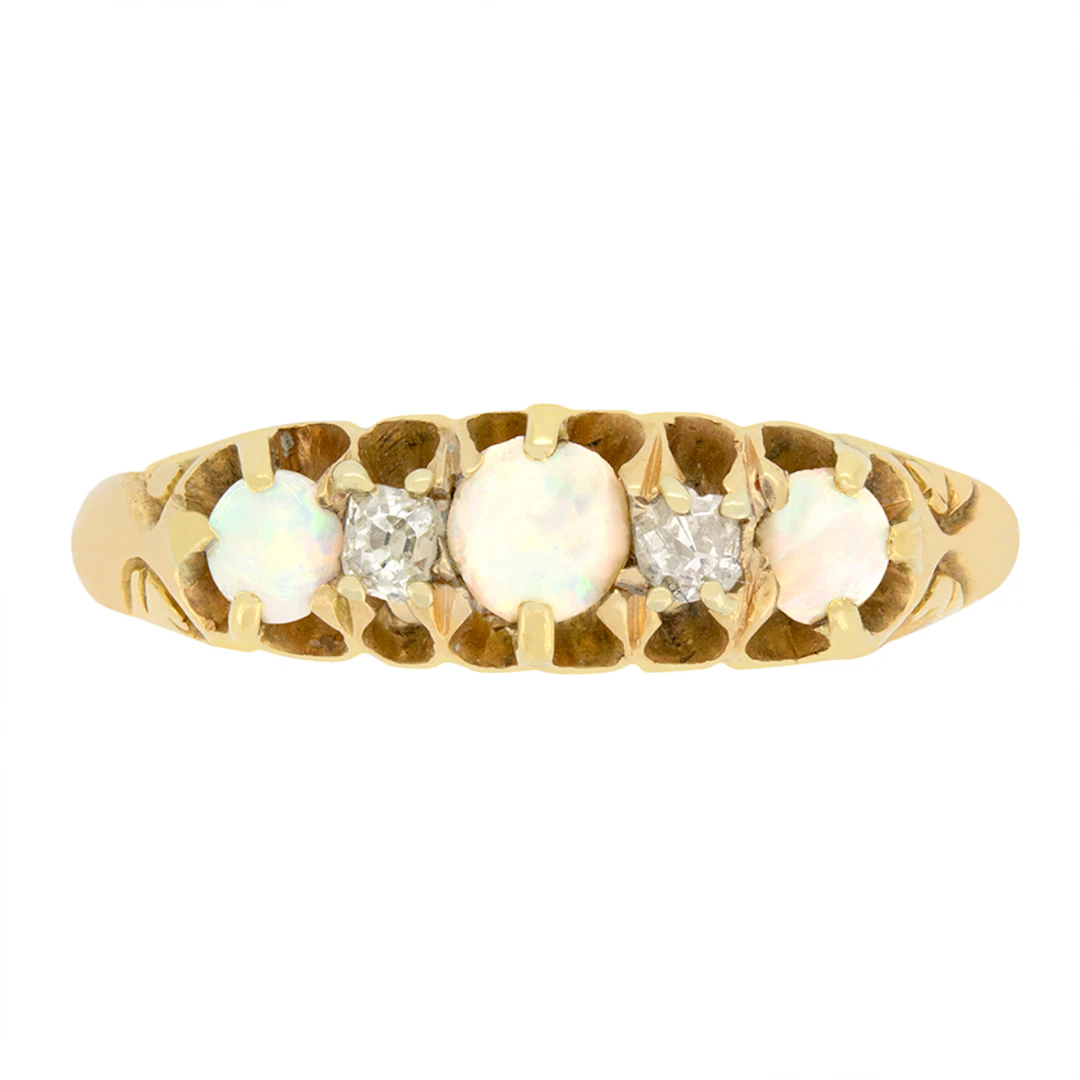 Victorian 0.70ct Opal and Diamond Five Stone Ring, hallmarked 1901