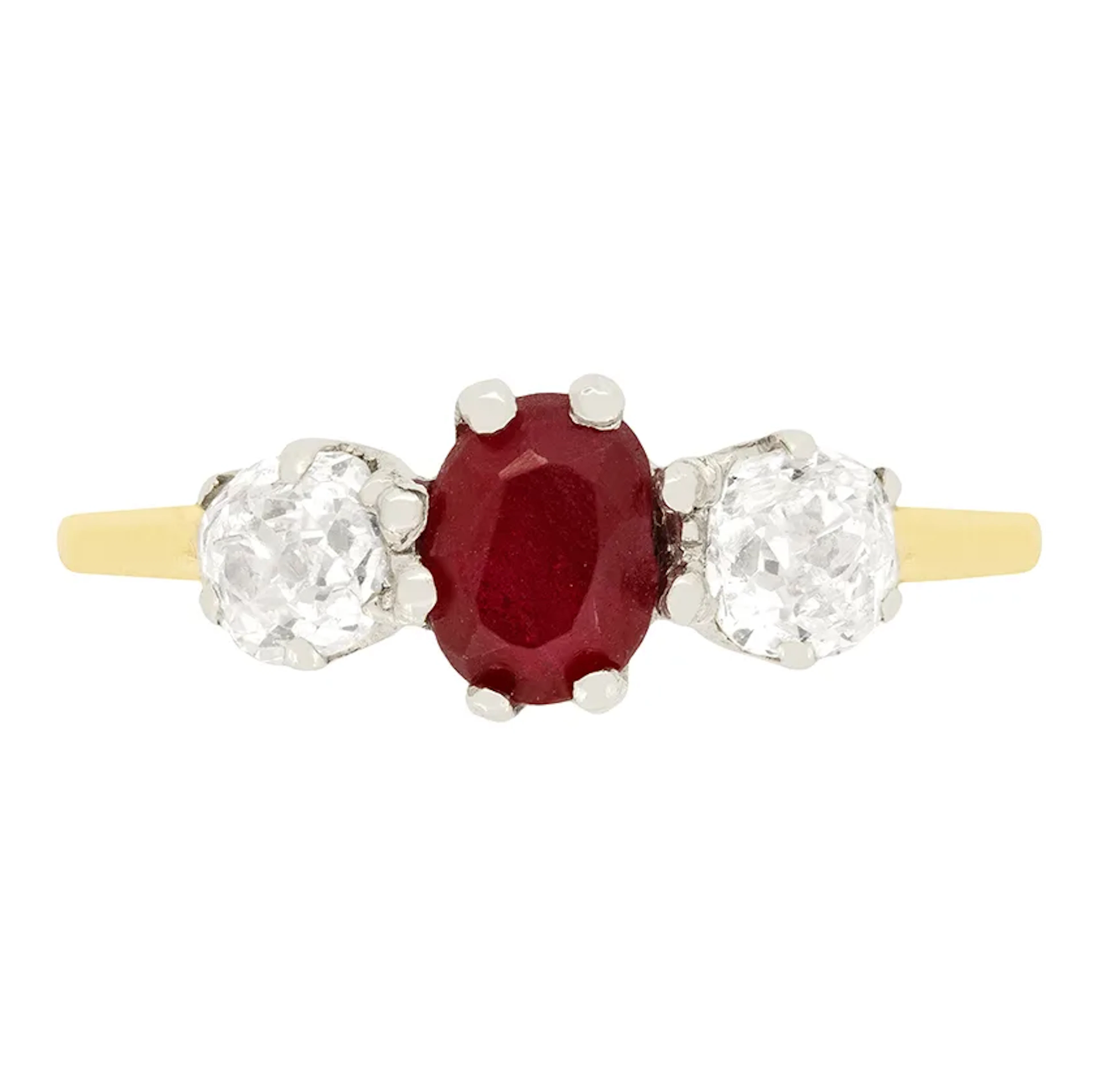 Edwardian 0.60ct Ruby and Diamond Three Stone Ring, c.1910s