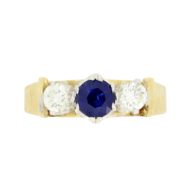 Vintage 0.50ct Sapphire and Diamond Three Stone Ring, c.1980s