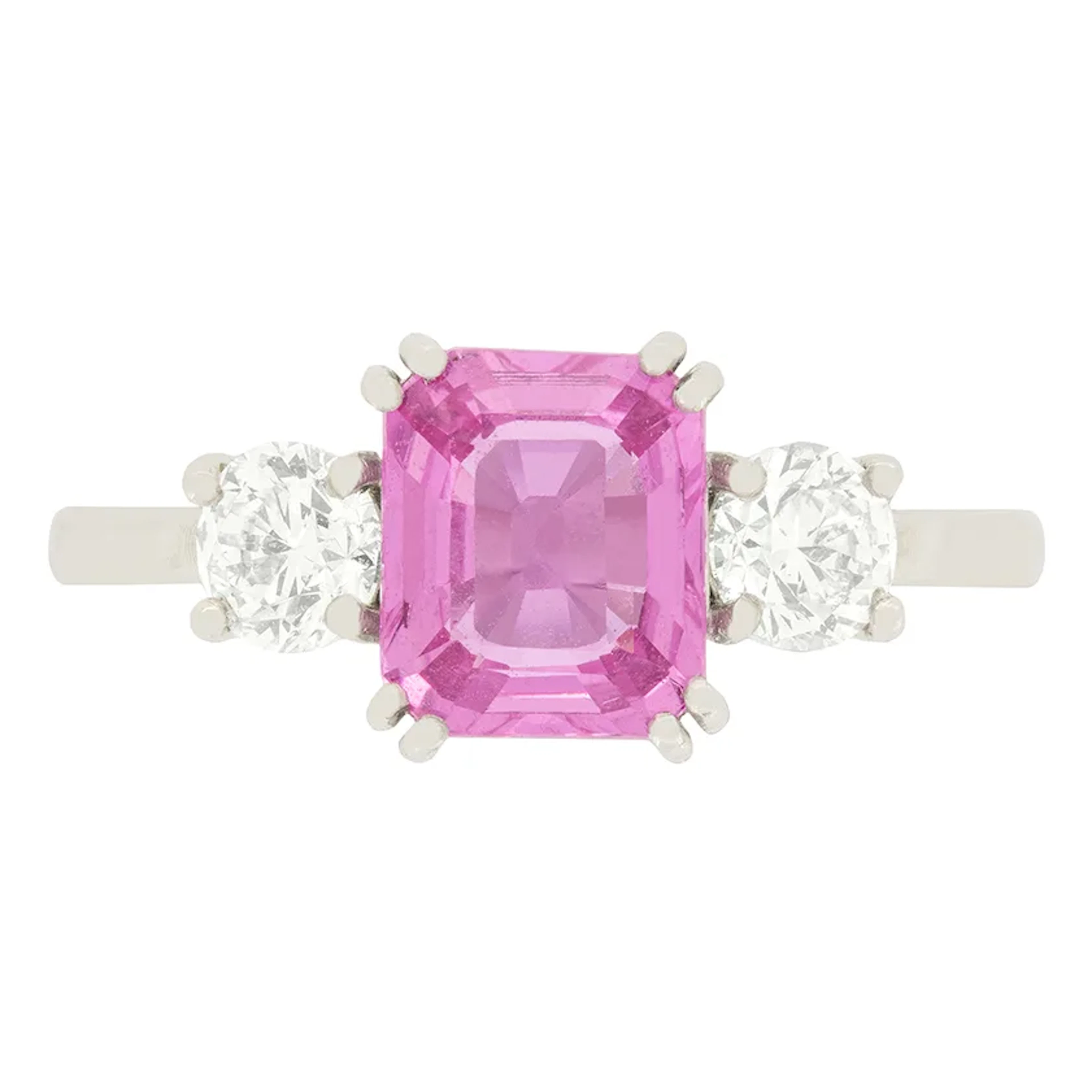 Vintage 1.42ct Pink Sapphire and Diamond Three Stone Ring, c.1970s